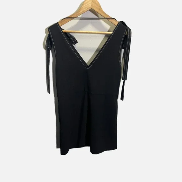 Endless Rose Stitched Tie Shoulder Dress Womens Small Black Mini Shift 6587 NEW - Picture 6 of 6